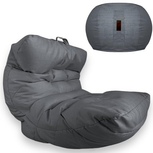 Aiire Fauteuil Pouf Exterieur avec Repose Pieds - Pouffe Géant Moderne XXL Adulte ou Ado avec Remplissage pour Jardin et Piscine – Gros Bean Bag XXL ou Coussin de Sol Gris Foncé
