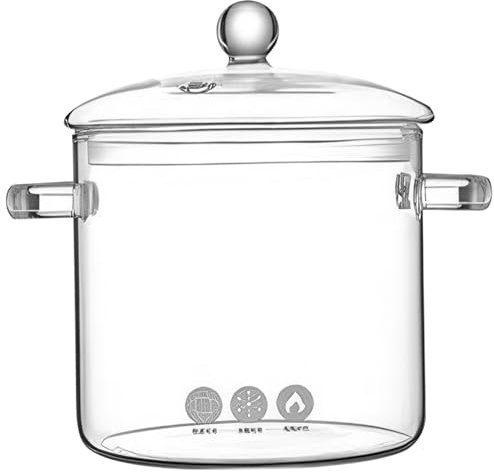 Pentola a fuoco lento in vetro trasparente, casseruola di pentole, padella di scorte di visioni, grandi padelle borosilicate sicure con manici integrati, pentole grandi 3L per la stufa