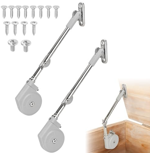 WeeGoo 2 Pcs Soft Close Box Hinges, Lid Stay 105 Degree Open | Adjustable, Lid Support Hinges, for Cabinets Upward Top-Opening Flap Doors, Easy Install