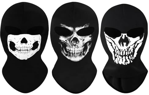 3 Stück Ghost Maske Call, Multifunktionstuch Skull Sturmhaube Motorrad Herren, Halloween Totenkopf Maske Wärm und Schutztuch Skelett Sturmmaske