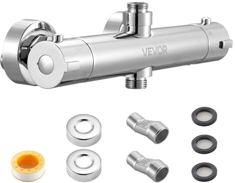 VEVOR Thermostatic Shower Faucet Valve, 38℃ Secure Lock Thermostatic Mixing Valve, Hot Cold Water Showering Faucet Temperature Control Valves with Consistent Water Temperature for Bathroom, RV, Camper