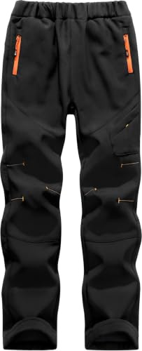 Mnking Pantalones Trekking Niño Niñas Impermeables Invierno Calentar Pantalon Montaña Senderismo Esqui Nieve Softshell al Aire Libre KZ6058-Black-122-128