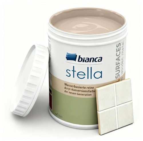 Bianca Stella Fliesenfarbe Ohne Schleifen - Wasserbasierter Parfümierter Fliesenlack für Badezimmer, Küche, Bodenfliesen, Wandfliesen - Sandbeige, Glänzend, Kratzfest, Hochdeckend, 1000ml