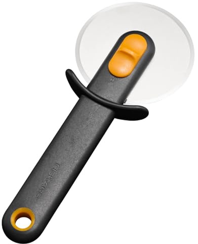 Fiskars Functional Form Pizzaschneider | Schützende Klingenabdeckung, Edelstahl-Rad/Kunststoff-Griff, Schwarz/Orange, 1079963