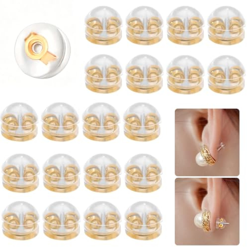 BCHKO 20pcs Tuercas Pendientes con Tope de Silicona, Cierre Transparente para Mujer, Manualidades