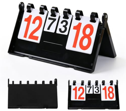 TOATELU 6-Stellig Sportwettbewerb Anzeigetafel, Tragbare Flip Anzeigetafel, Digit Wettbewerbs, für Tischtennis, Badminton, Basketball, Handball, Baseball - 38 x 21 cm