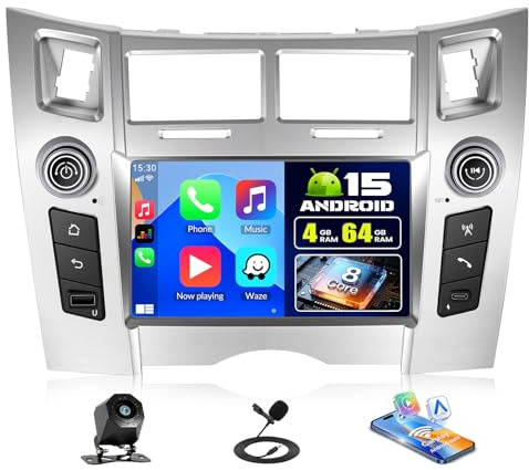 para Toyota Yaris/Vizi, Android 15, 4G+64G 8-Core GOHHDL Radio Coche para Toyota Yaris/Vizi 2005-2011 Carplay Android Auto, Pantalla de Coche de 7 Pulgadas con GPS WiFi BT FM/RDS SWC + AHD Cámara&Mic