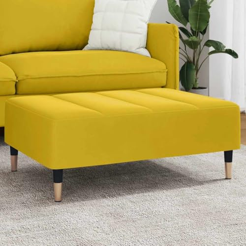 Kaloriko Fußhocker Gelb Samt 77x55x31 cm mit robustem Sperrholzrahmen, bequemer Polsterhocker als Sitz- oder Fußablage für Wohnzimmer, Schlafzimmer, Flur, moderner Retro Ottoman