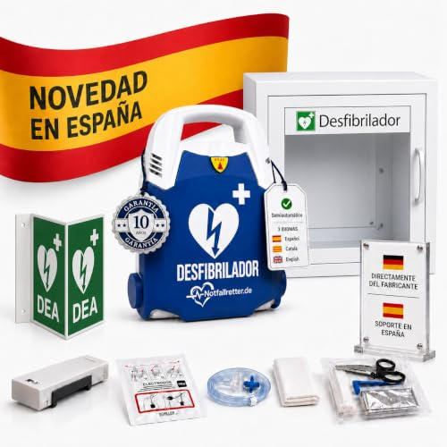 Desfibrilador Semi Automatico DESA con Armario de Pared [10 Años Garantía], Botiquin de Primeros Auxilios, Kit de Emergencia, Autostart, Batería 6 Años, para Empresa, Municipio y Consulta, first aid