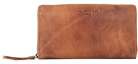 HOLZRICHTER Berlin – Große Damen Geldbörse aus Leder (No 4-2), Vintage, 11x19x3 cm, Edles Portemonnaie mit 12 Kartenfächern, 2 Banknotenfächern und mittigem Münzfach, Geldbeutel in Camel