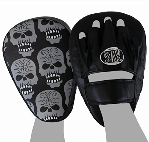 BAY Leder-PU Ergo Totenkopf Skull Pratzen, Handpratzen, vorgekrümmt