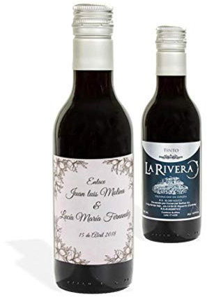 Lote de 10 Botellas de Vino Tinto Personalizadas para BodasPrimavera 180 ml. Regalos Originales. Complementos. Detalles para Bodas, Comuniones, Bautizos y Cumpleaños. CC