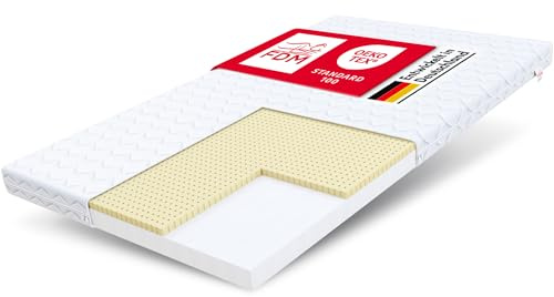FDM Baby Classic Schaumstoffmatratze 90 x 200 cm Latex Matratze Babymatratze Härtegrade H2/H3 (Mittelweich/Mittelhart) 8 cm Höhe Zweiseitig Abnehmbarer Bezug Waschbar