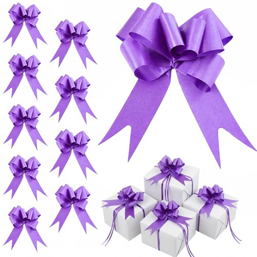 10pcs Purple 30mm/3cm Large Ribbon Pull Bows for Party Wall, Gift Wraps, Christmas Trees, Wedding, Birthday Hampers Decoration Florist Pullbows