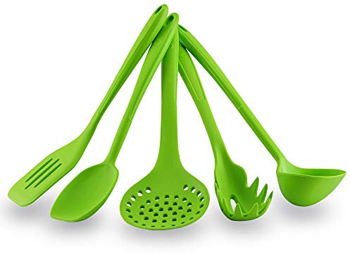 Kochblume Starter-Set - Flexwender & Soßenlöffel L & Schaumlöffel & Pastalöffel & Schöpfkelle L 5er Set | Premium-Silikon & BPA frei| Hitzbeständig | Spülmaschinenfest | Farbe: limette