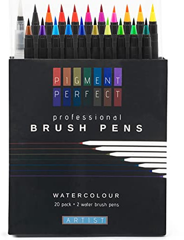 Ottergami Aquarell Pinselstifte Set 20 Farben +2 Wasserstifte | Wasserfarben Brush Pen Set für Malen, Handlettering, Kunst und Handwerk | Handlettering Aquarellstifte | Kunstbedarf für Künstler