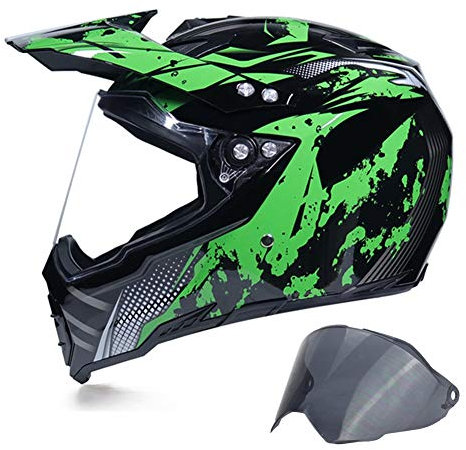 MRDEAR Full Face Offroad Helm Herren Schwarz Grün Motocross Helm mit Visier (2 Stück, UV-Schutz) Motorradhelm Motorrad Crosshelm MTB Helm Downhill Enduro Quad, Einstellbare Belüftung,XXL