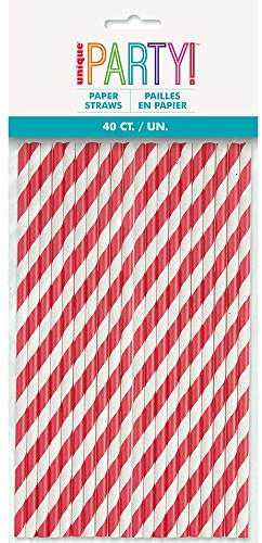 Stylish Ruby Red Striped Paper Straws - Perfect for Birthday Parties & Everyday Use - 40ct