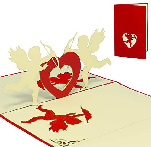 LINPopUp®, LIN17104, Pop Up Karte Liebe, 3D Karte, Pop up Hochzeitskarte, Faltkarte Grußkarte Valentinstag Karte mit Umschlag, N67 (rot-beige)