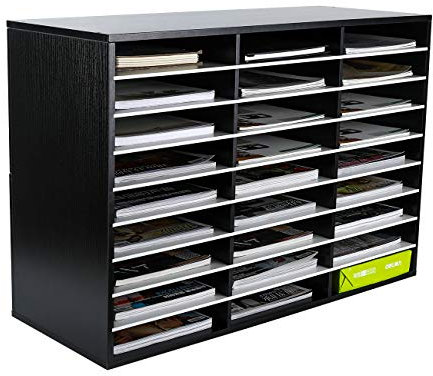 EasyPAG 27 Fächer Holz A4 Büro Schreibtisch Organizer Dokumentenhalter Aktenablage Zeitschriftenhalter Briefablage Papier Magazin Organisator,Schwarz