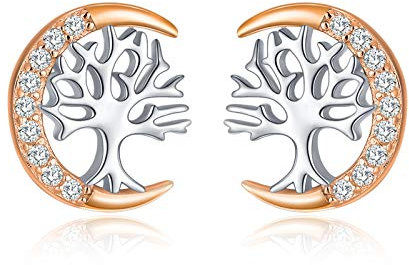 TANGPOET árbol de la Vida Pendientes para Mujer Plata de ley 925 con Caja de Regalo, Diámetro 10mm, Regalo para Ella, Oro rosa