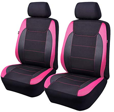 Flying Banner Housses de siège Avant de Voiture en Maille Gabardine compatibles avec airbag - Protection Universelle pour la Plupart des Voitures, camions, camionnettes, SUV (Noir et Rose)
