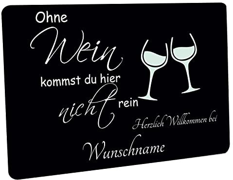 Crealuxe Fussmatte mit Wunschtext/Wunschname Ohne Wein kommst du Hier Nicht rein - 60x40 cm - Gummi Rückseite/rutschfest - Filzoberfläche - Bedruckte Türmatte - Innenmatte - Schmutzmatte