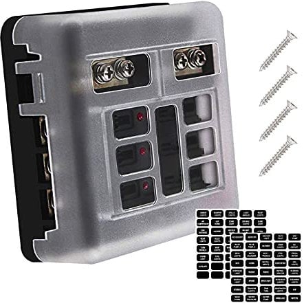 6-Wege-Sicherungskasten mit negativem Bus, Ampper DC 12-24 V ATC/ATO Sicherungsblock mit LED-Anzeige, Abdeckung, Schrauben und Aufkleber für Auto (ohne Sicherung)