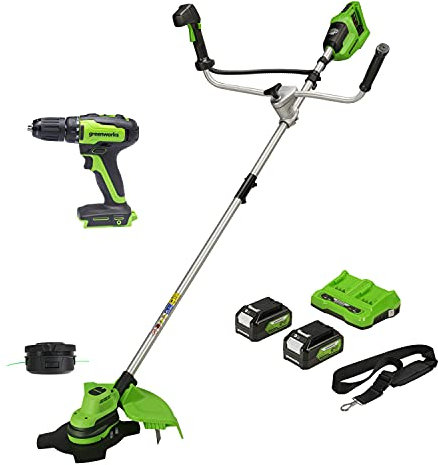 Greenworks Akku-Rasentrimmer+Tools GD24DD35 Akku und Bohrschrauber, 24 V, Grün, Schwarz, Grau