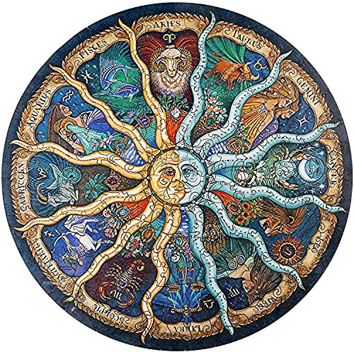 Blumuze Holzpuzzle für Erwachsene und Kinder, Zwölf Sternbilder, 343 Teile, 35cm x 35cm, Irregulär, Holz, Jigsaw, Antik, 6+, 1 Set, 1 Puzzle, 343 Stück, Alle Altersgruppen