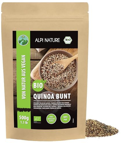 Alpi Nature Quinoa Tricolor Orgánica 500g, Quinoa Roja, Blanca y Negra para Cocinar, sin Gluten