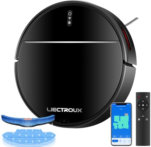 LIECTROUX Aspirateur Robot Laveur M7S Pro, 4000Pa d'aspiration, Commande par Appli, Cartographie Intelligente, Tapis Poils d'animaux, Autonomie 120 MN