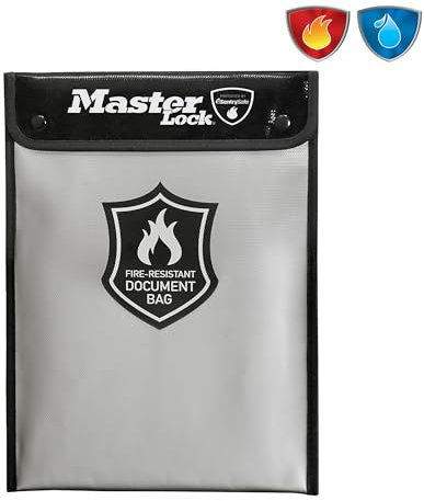 Master Lock FBWLZ0EURHRO Fireproof document bag silicone coated for fire resistance and water resistance to protect money, A4 documents, tablets, hard drives, ID papers and more