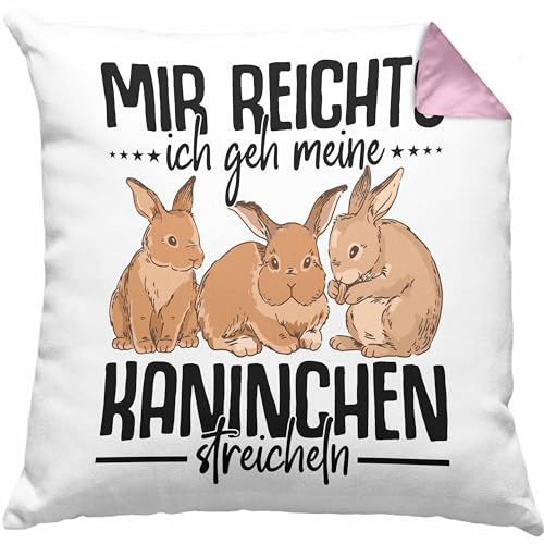 Trendation Kaninchen Kissen mit Füllung 40x40 Hasen Süßer Hase Haustier Ostern Geschenk Haustier (Rosa)