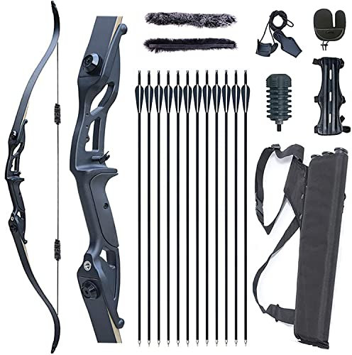 Monleap 56 Takedown Recurve Bogen und Pfeile Set für Erwachsene Rechtshänder Bogenschießen Kit Metall Riser Jagdbogen für Schießübungen 30-50lb (schwarz 50lb)