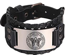 Amaxer Sieben Erzengel Armband für Männer Metatron Würfel Schutzengel Michael Sigil Schutz Amulett Handgelenk Manschette Breite Lederarmband (Engel Michael)