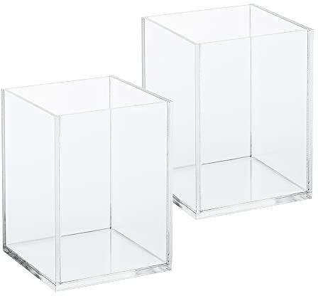 Hazrcvr 2 Pièces Range Pinceaux Maquillage Porte Stylo Organisateur de Maquillage Rangement Bureau Organisateur Transparent Carré Pot Crayon en Plastique Organisateu Papeterie Bureau pour Brosse