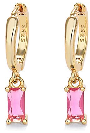 Goldene Ohrringe Damen mit heißen rosa Ohrringen, Creolen Gold für Frauen 14K Gold Reifen hypoallergenen Schmuck Kreolen Gold für Mädchen und Männer 2PCS