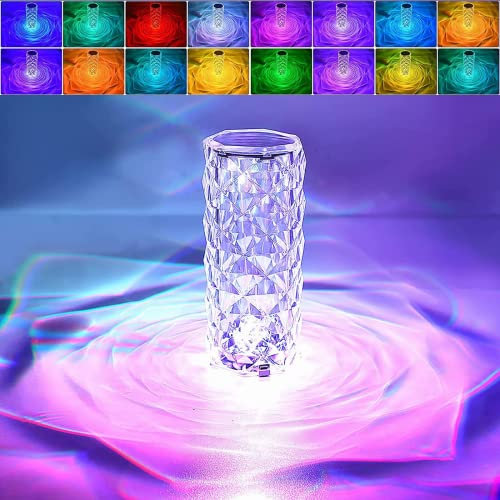 mumisuto Kristall-Lampe, Touching Control Rose 16 Farbe wechselnde dimmbare Nachttischlampen Touch-Lampen mit Typ-C-Anschluss und Fernbedienung für Kinder (Rose Kristall Lampe), Blau,grün,rosa,rot