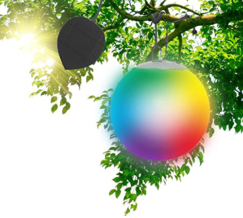 GuirLED - Solarkugel Leuchtkugel LED IP55 RGB Premium XL - Aufladbar Sonne/Strahler - Fernbedienung - Gartenlampe - Befestigung in Bäumen - 360° Streuung - 40 cm