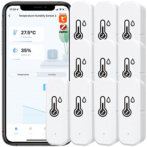 10x Tuya Zigbee Hygrometer Thermometer Sensor, mit App-Aufzeichnung, Erinnerung an schwache Batterie, Smart Thermometer Sensor funktioniert mit Alexa, Tuya & für Smart Life, für Zuhause, Weinkeller