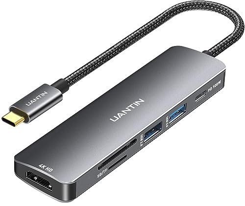 UANTIN USB C Hub with 4K HDMI,100W Power Delivery,2 USB-A Data Ports,SD/TF Card Reader,6-in-1 USBC Type C Hub Multiport Adapter for MacBook Pro/Air,iPad,iPhone 15/Pro/Plus/Max,Surface,XPS etc