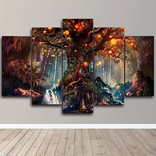 WAGYU 5-teiliges Bild Magische Waldbaumnatur 5-teilig leinwandbilder, Leinwanddrucke Bilder, Wandbilder Schlafzimmer Dekoration, Kunstdrucke 125x60cm