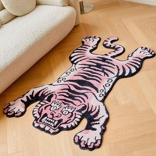 Tibetischer Tiger-Teppich, getuftet, Hochflor-Teppich, für den Innenbereich, maschinenwaschbar, mit rutschfester TPR-Unterseite, 1,5 x 1 m, für Schlafzimmer, Badezimmer, Wohnzimmer und Esszimmer,