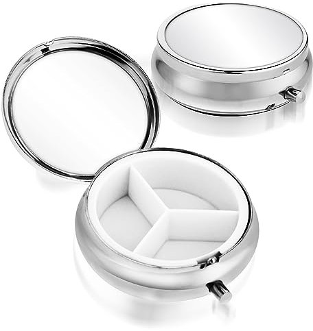 Sibba Métal Petit Pilulier Rond Portable Multifonctionnel Voyage Pilulier Boîte Organisateur De Médecine Pour Vitamines Huile De Poisson Suppléments Pour Quotidien Et Voyage (3 compartiment)