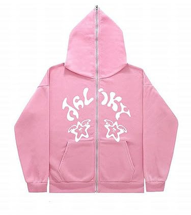 nicticsi Felpa con Cappuccio per Uomo Donna Y2K Zip Up Giacca Harajuku Gothic Graphics Manica Lunga Cardigan Trendy Stampato Hip Hop Felpe Autunno per Coppie Streetwear Unisex H Rosa M