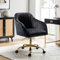 HULALA HOME Velvet Home Desk Office Chair Modern Cute Computer Task Rolling Wheels Swivel Height Adjustable Upholstered Vanity Chairs for Men Women Girls(Gold Base, Black)