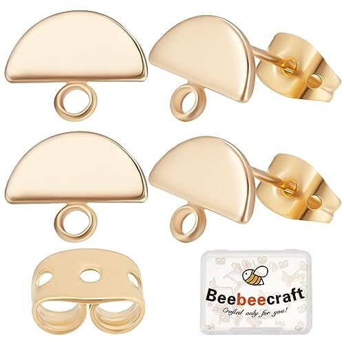 Beebeecraft 1 Boîte 20 Pièces Boucles d'oreilles Plaqué Or 18K Clous Demi-Cercle avec Boucle et 20 Pièces Boucles d'oreilles pour DIY Boucles d'oreilles