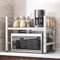 Microwave Oven Rack,Expandable Microwave Rack 3 Tier Microwave Oven Shelf Carbon Steel Over Microwave Shelf Width 40-63cm Adjustable Kitchen Counter Organizer with 6 Hooks (2-Tier White)