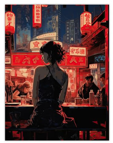 Artery8 Ukiyo Cyberpunk Jazz Bar Film Noir Neon Anime Artwork Painting Unframed Wall Art Print Poster Home Decor Premium